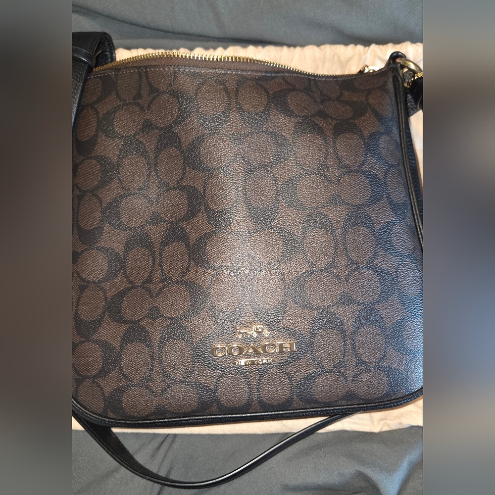Coach Brown and Black Signature Shoulder Bag